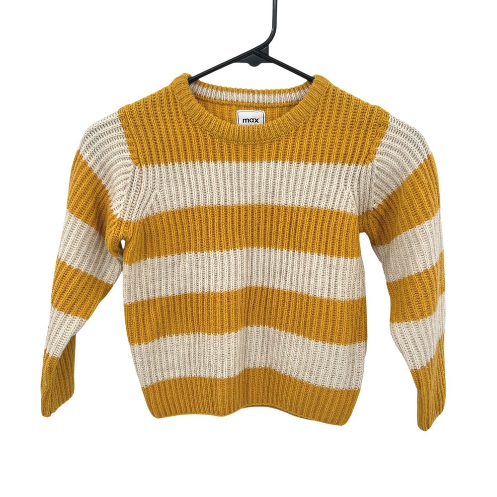 Max Striped Chunky Crewneck Knit Sweater 3-4 Years Mustard Yellow Coastal